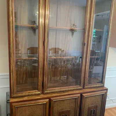 China Hutch With Wicker Accents