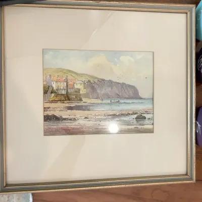 Framed Coastal Village Seascape Art Print