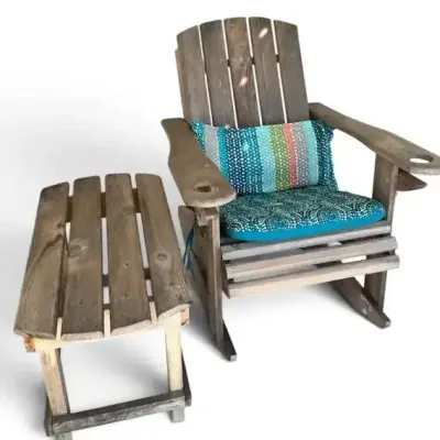 Wooden Adirondack Rocker with Side Table