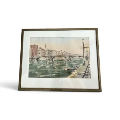 Signed Framed The S. Trinita Bridge Art Print - Florence