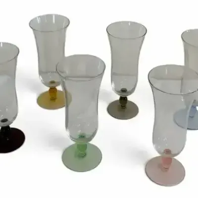 Set of 6 Multicolor Stemmed Drinking Glasses