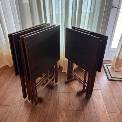Set of 7 Scheibe Wooden Folding TV Tray Tables