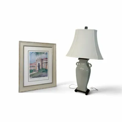 Decorative Ceramic Table Lamp and Framed Art
