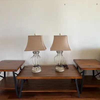 3-Piece Industrial Wood Coffee & End Table Set