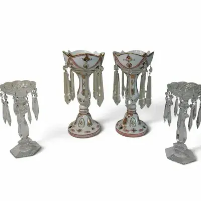 Antique Porcelain & Crystal Mantle Luster Set