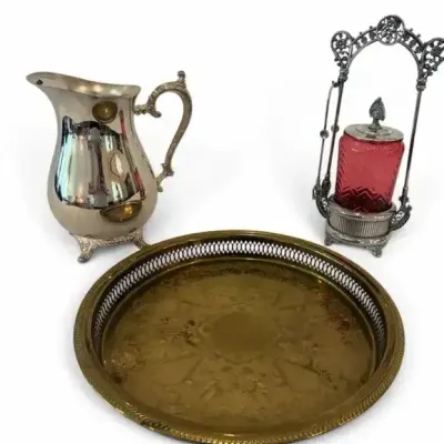 Vintage Silverplate Pitcher, Tray & Condiment Set