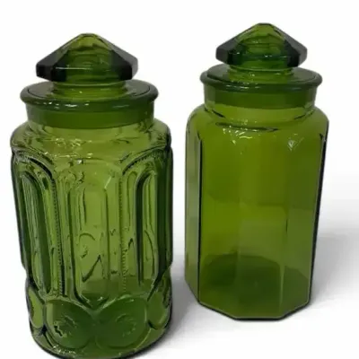 Vintage Green Glass Canister Jar Set