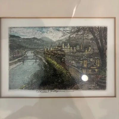 Framed Signed European Cityscape Art Print
