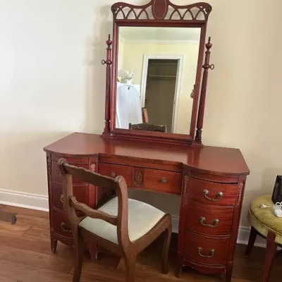 Vintage Mahogany Vanity with Mirror and Stool