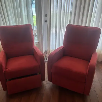 Pair of Red Upholstered Recliner Chairs