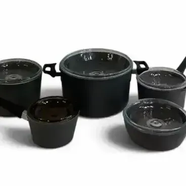 Vintage Black Cookware Set with Glass Lids