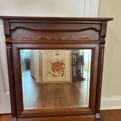 Antique Style Wood Framed Beveled Wall Mirror