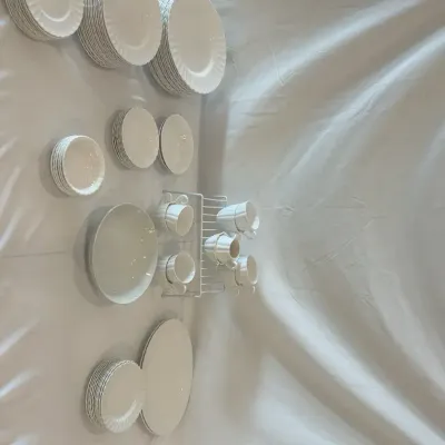 White Swirl Rim Dinnerware & Teacup Set
