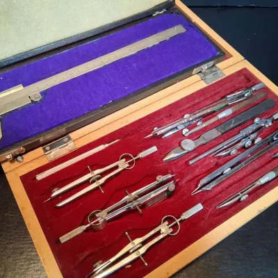 Vintage Drafting Tool Set with Compasses & Caliper