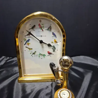 Vintage Singing Bird Telephone Clock Novelty Decor