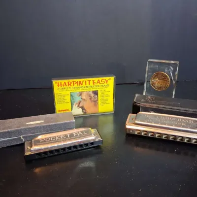 Vintage Hohner Harmonica Lot with Cases & Instruction Set