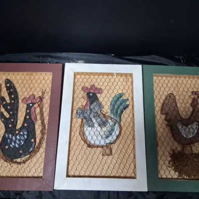 Rustic Farmhouse Rooster & Hen Wall Art Set