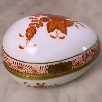 Herend Chinese Bouquet Porcelain Egg In Rust Color 