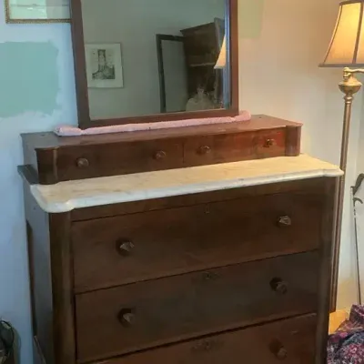 Antique Mahogany Marble Top Dresser with Mirror