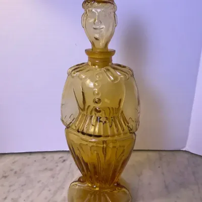 Figural Clown Glass Decanter Bottle In Amber Glass