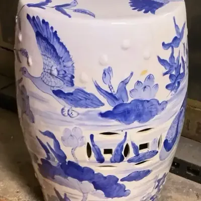 Blue And White Asian Style Garden Stool 