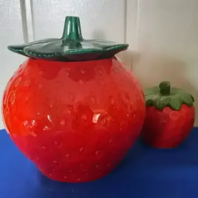 Set Of Two Vintage Strawberry Cookie Jars 