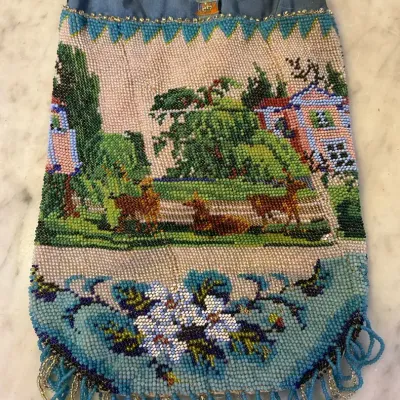 Antique Micro Glass Beaded Drawstring Pouch