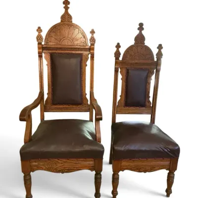 Carved Oak High Back Chairs (Larger 21 x 24 x 59)