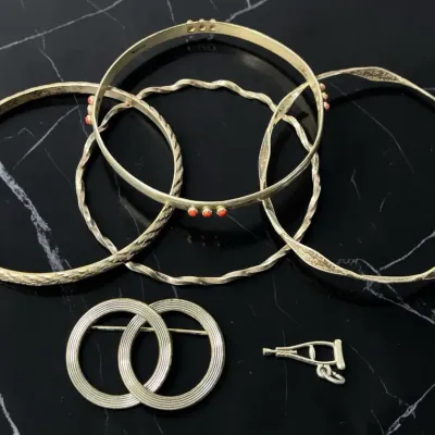 Sterling Silver Bracelets, Pin & Charm (41.77 Grams)