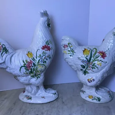 Italian Hand Painted Large Ceramic Roosters 