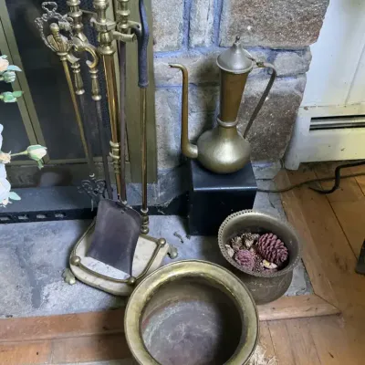 Brass Fireplace Tools, Ash Buckets And Ewer Pot
