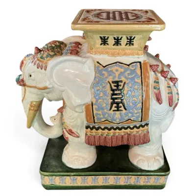 Glazed Ceramic Elephant Garden Stool (10 x 20 x 22)
