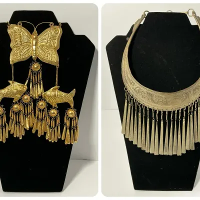 Antique Tribal Collar Necklace & Gold Tone Statement Necklace 