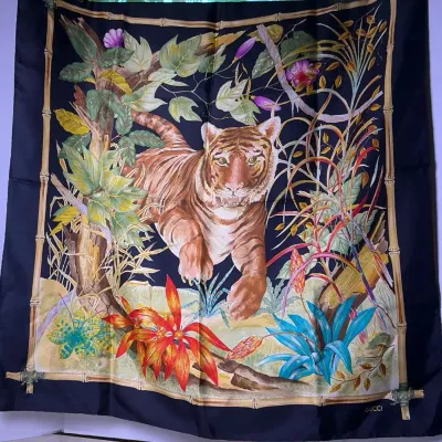 Gucci Silk Tiger And Bamboo Scarf 35” 