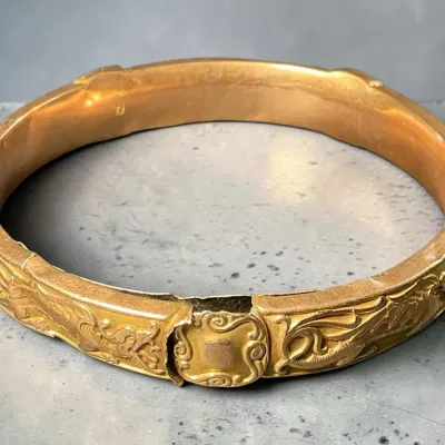 14k Gold Antique Riker Bro’s Engraved Bangle Bracelet - Needs Repair (19.29 Grams)