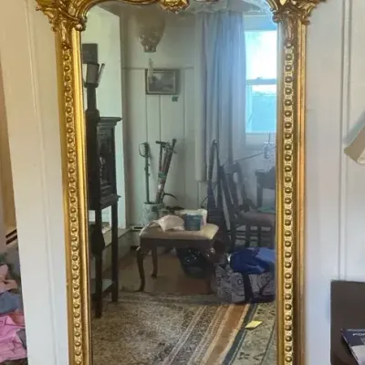Antique 19th Century Ornate Gilt Wood Pier Mirror 79.25"h x 35"w