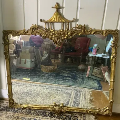 Antique Florentine Gilt Wood Wall Mirror 43.5"h x 43.5"w