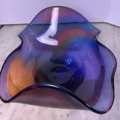 Large Blown Glass Handkerchief Bowl Signed Jenny Tovanel 1988