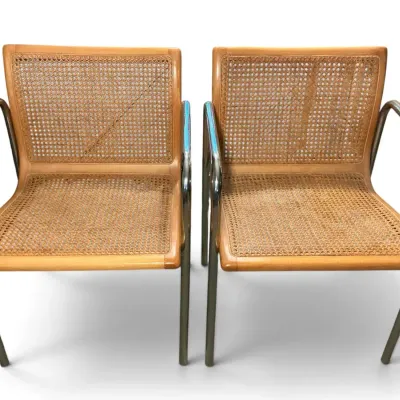 Vintage Cane & Chrome Armchairs (21 x 20 x 30)
