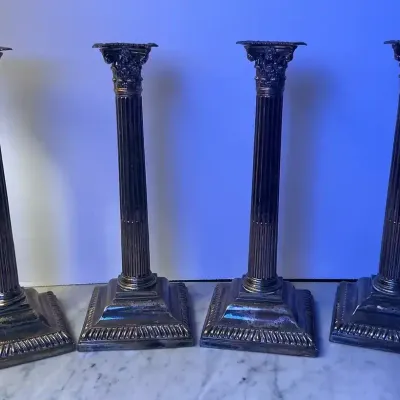Tall Intricate Silver Plate Regal Candlesticks 