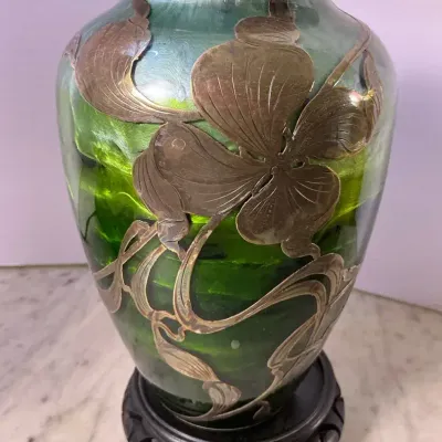 Loetz Titania Sterling Overlay Vase 