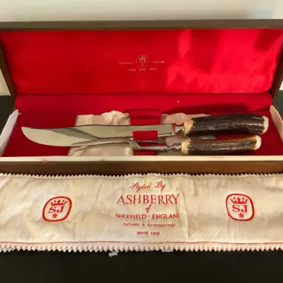 Sheffield England Stag Horn Carving Set 