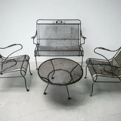 Wrought Iron Patio Loveseat & Chairs + Table 