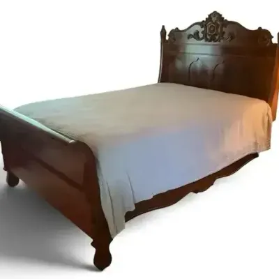 Ornate Carved Wood Queen Bedframe