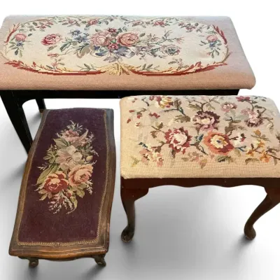 Three Needlepoint Benches (16 x 36 x 19 Largest)