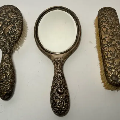 Sterling Silver Vanity Mirror & Brushes (LR36)
