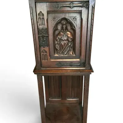 Gothic Revival Carved Dark Cabinet (15.5 x 19 x 49.5)