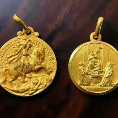 14k Gold Ave Maria & 14k Gold St. George Pendants (3.92 Grams Total)