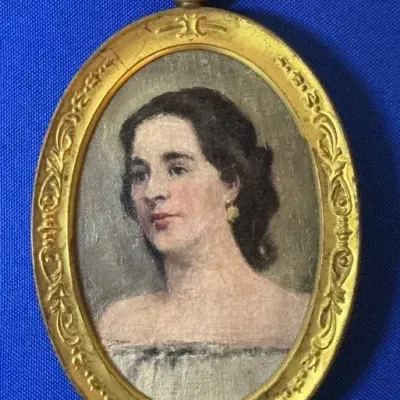 Antique Oil on Board Portrait of a Woman in Oval Frame 5"h x 3.25"w