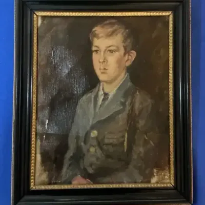Antique Oil on Board Portrait of a Boy 11.25"h x 9.5"w